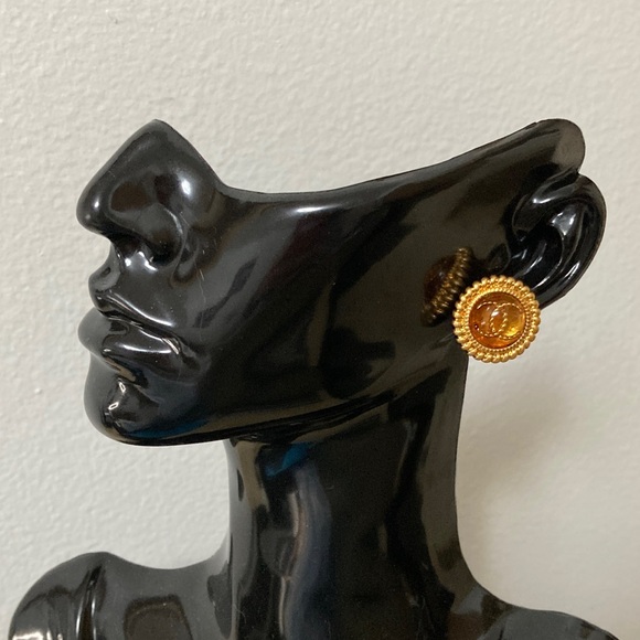 CHANEL Gold and Brown Round Earrings - Picture 3 of 4